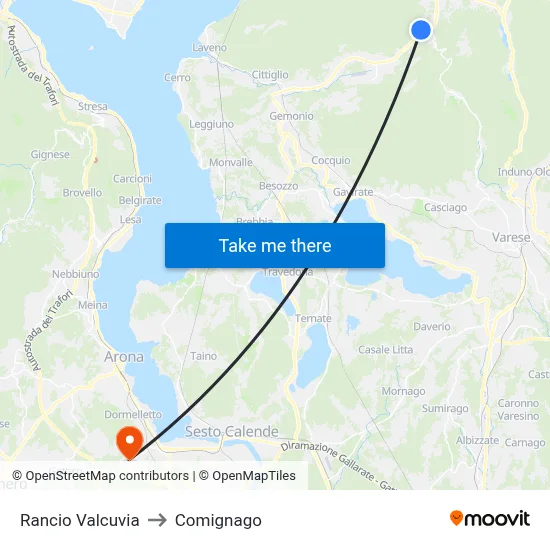 Rancio Valcuvia to Comignago map