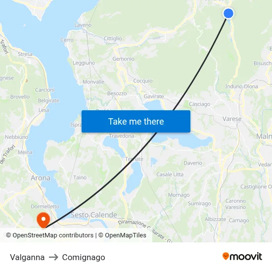Valganna to Comignago map