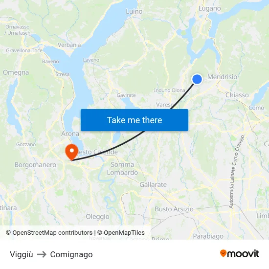 Viggiù to Comignago map
