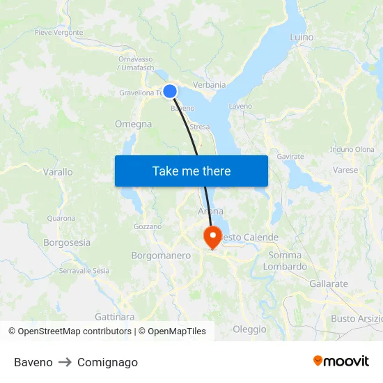 Baveno to Comignago map