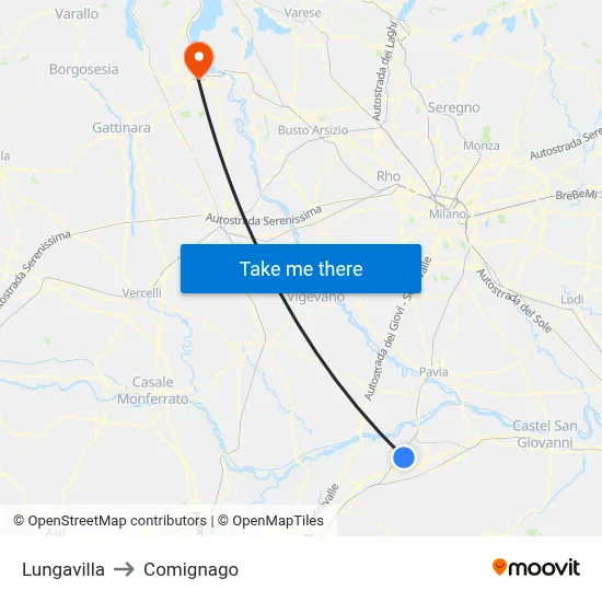 Lungavilla to Comignago map