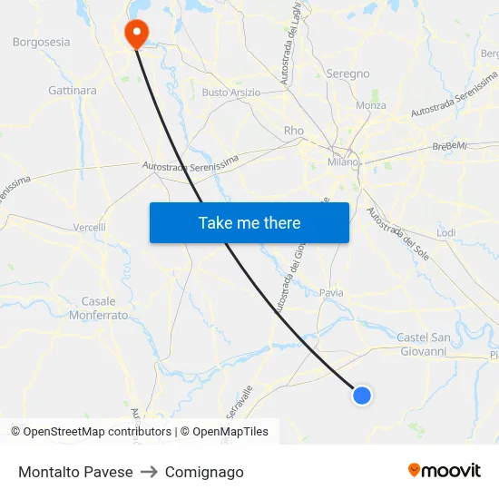 Montalto Pavese to Comignago map