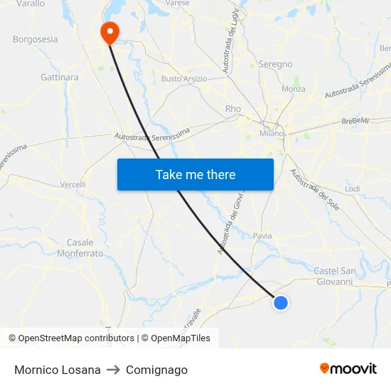 Mornico Losana to Comignago map