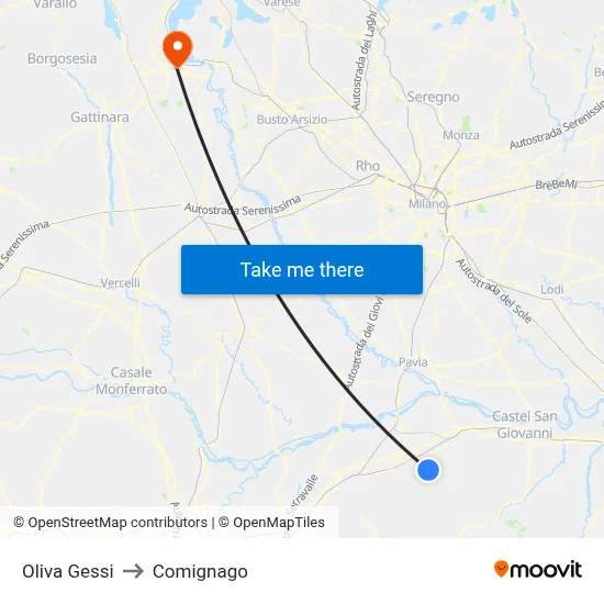 Oliva Gessi to Comignago map