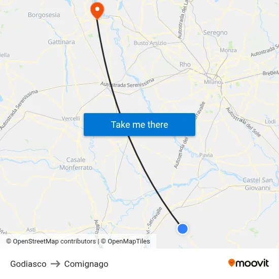 Godiasco to Comignago map