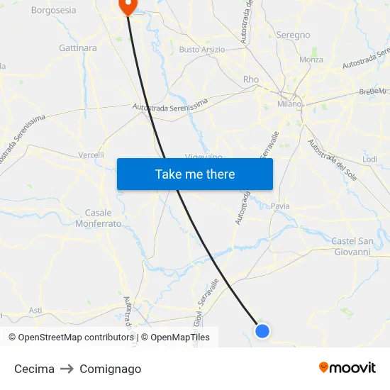 Cecima to Comignago map