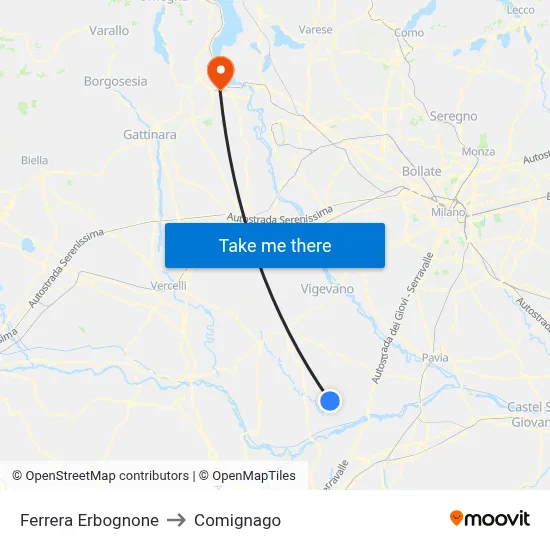 Ferrera Erbognone to Comignago map