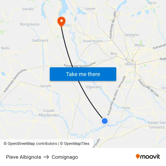 Pieve Albignola to Comignago map