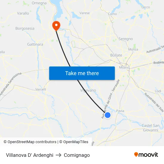 Villanova d'Ardenghi to Comignago map