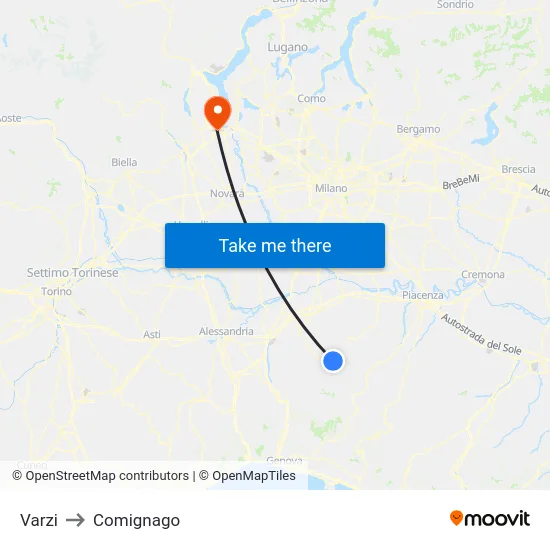 Varzi to Comignago map