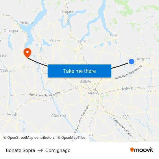 Bonate Sopra to Comignago map