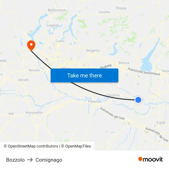 Bozzolo to Comignago map