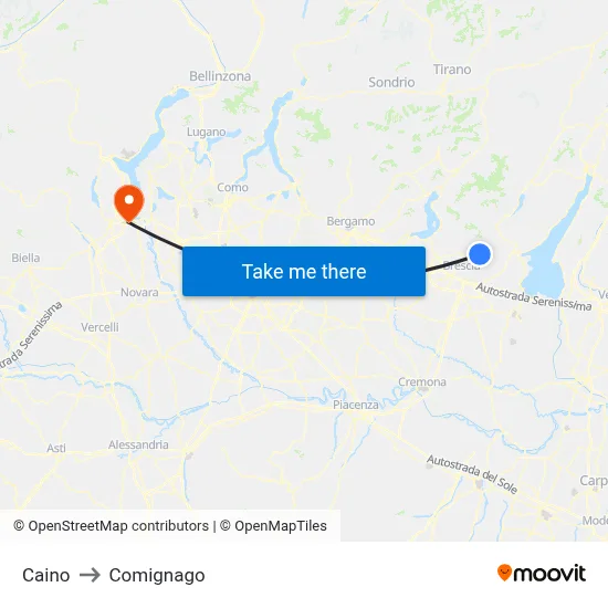 Caino to Comignago map