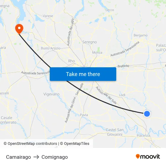 Camairago to Comignago map