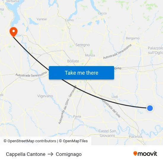 Cappella Cantone to Comignago map