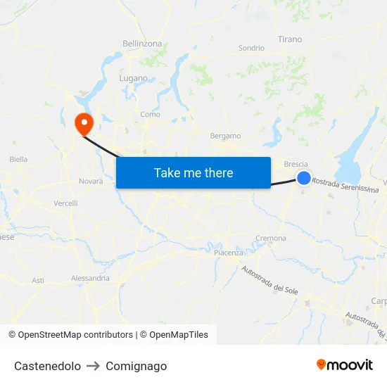Castenedolo to Comignago map