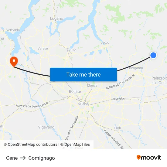 Cene to Comignago map