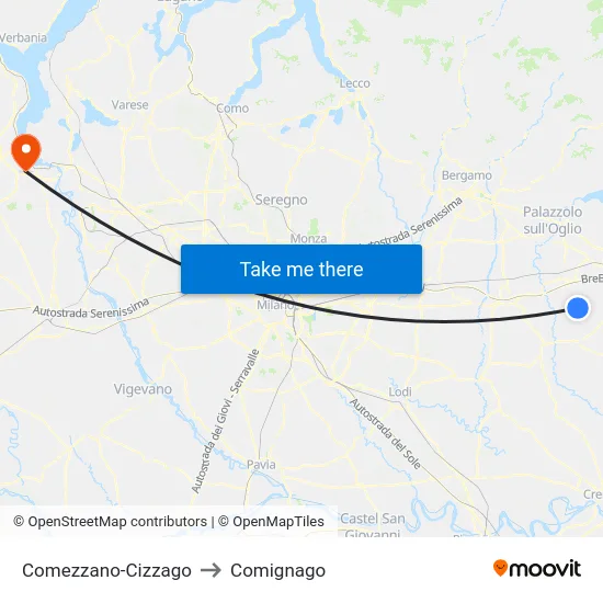 Comezzano-Cizzago to Comignago map