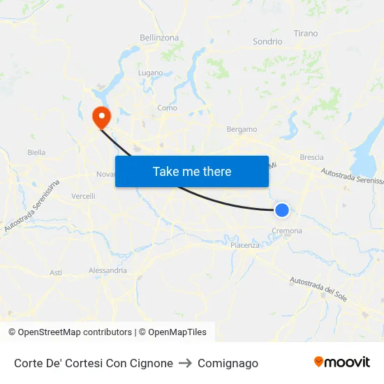 Corte De' Cortesi Con Cignone to Comignago map