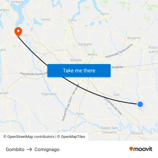 Gombito to Comignago map