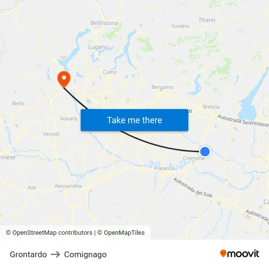 Grontardo to Comignago map