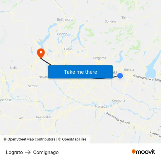 Lograto to Comignago map