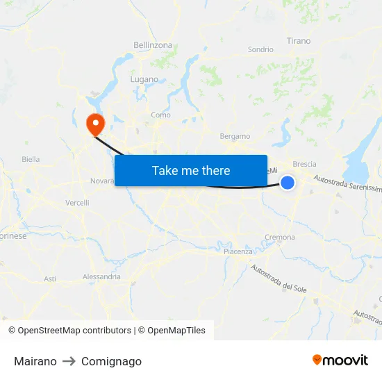Mairano to Comignago map