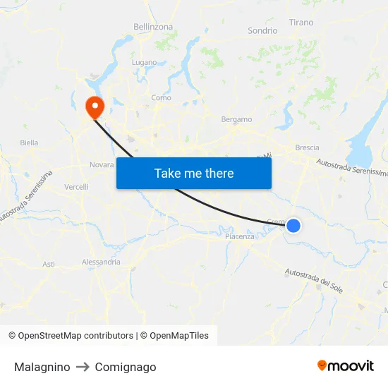 Malagnino to Comignago map