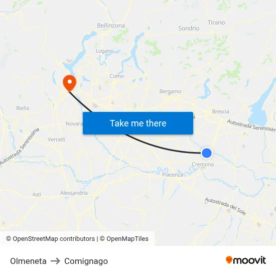 Olmeneta to Comignago map
