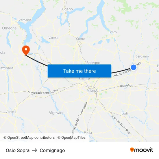 Osio Sopra to Comignago map