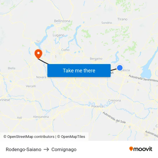 Rodengo-Saiano to Comignago map