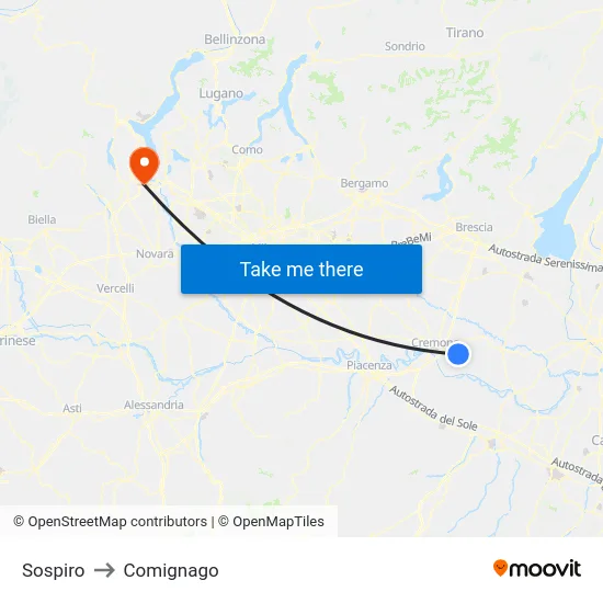 Sospiro to Comignago map