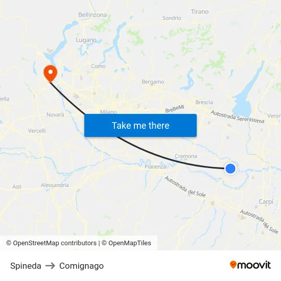 Spineda to Comignago map