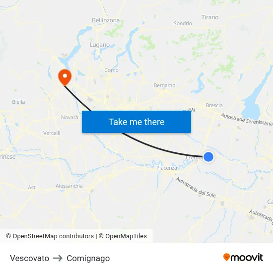 Vescovato to Comignago map