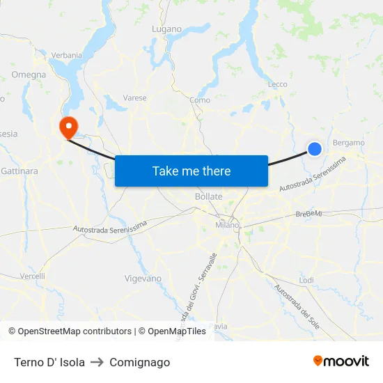 Terno D' Isola to Comignago map