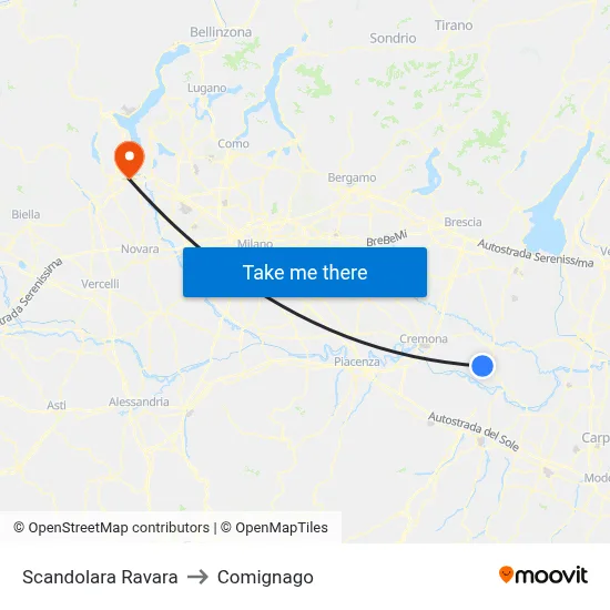 Scandolara Ravara to Comignago map