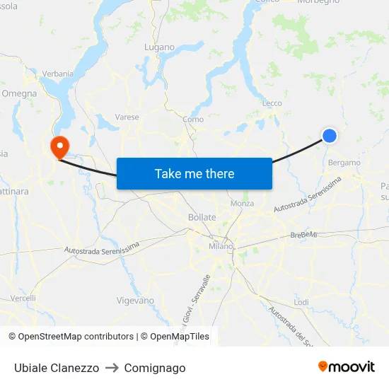 Ubiale Clanezzo to Comignago map