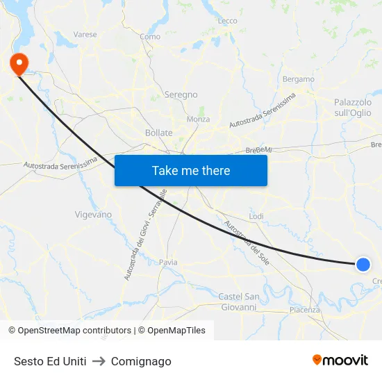 Sesto Ed Uniti to Comignago map