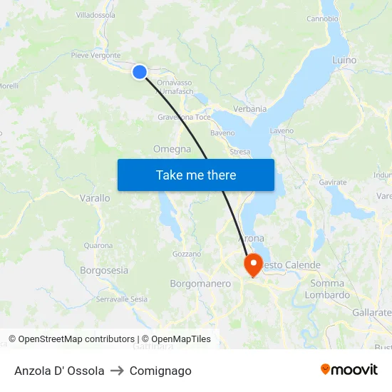 Anzola D' Ossola to Comignago map