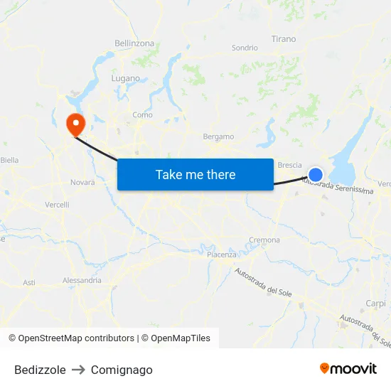 Bedizzole to Comignago map