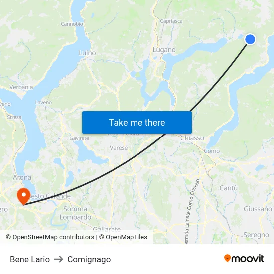Bene Lario to Comignago map