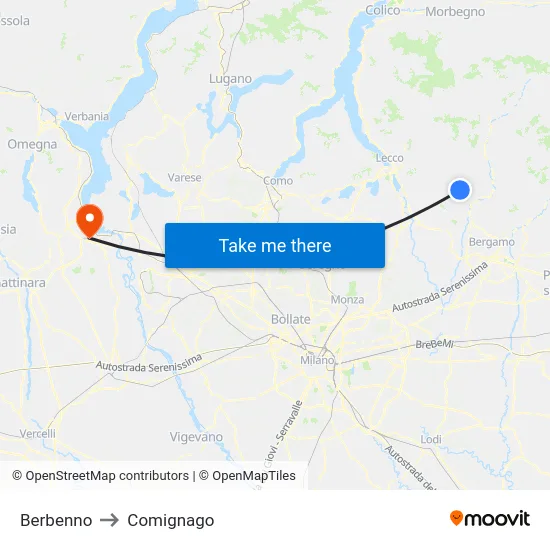 Berbenno to Comignago map