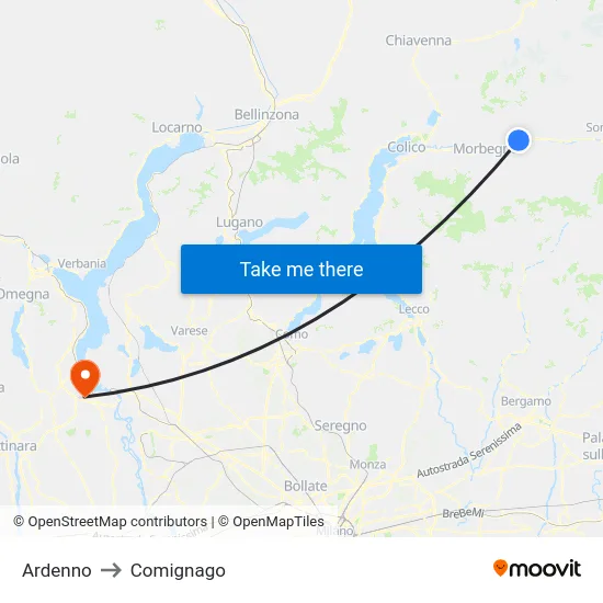 Ardenno to Comignago map
