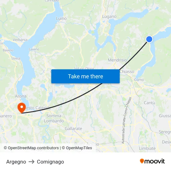 Argegno to Comignago map