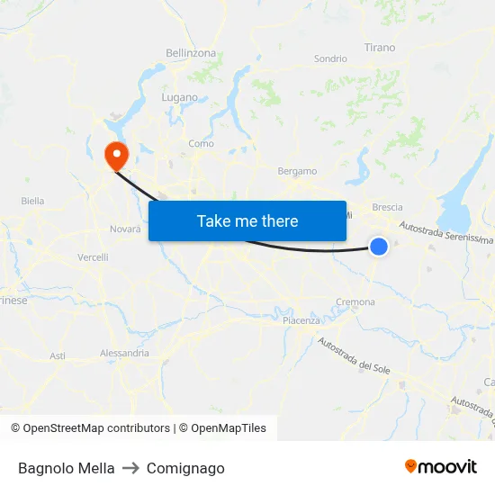 Bagnolo Mella to Comignago map