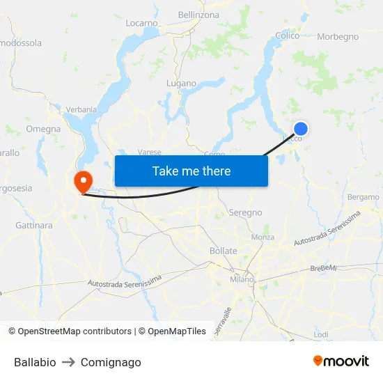 Ballabio to Comignago map