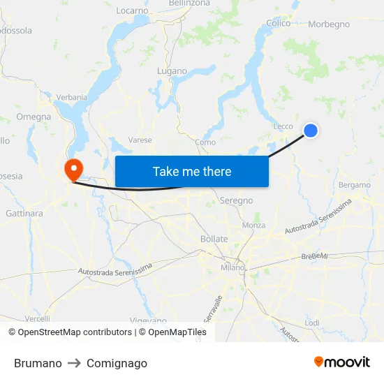 Brumano to Comignago map