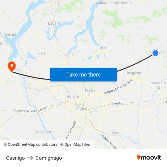 Casnigo to Comignago map