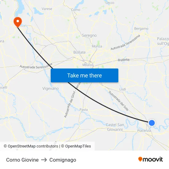 Corno Giovine to Comignago map