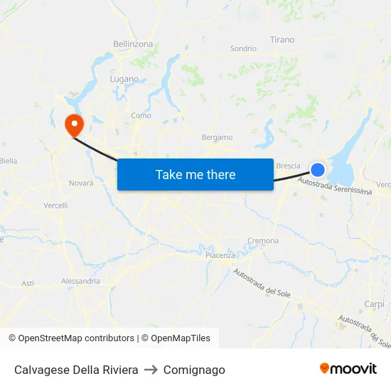 Calvagese Della Riviera to Comignago map